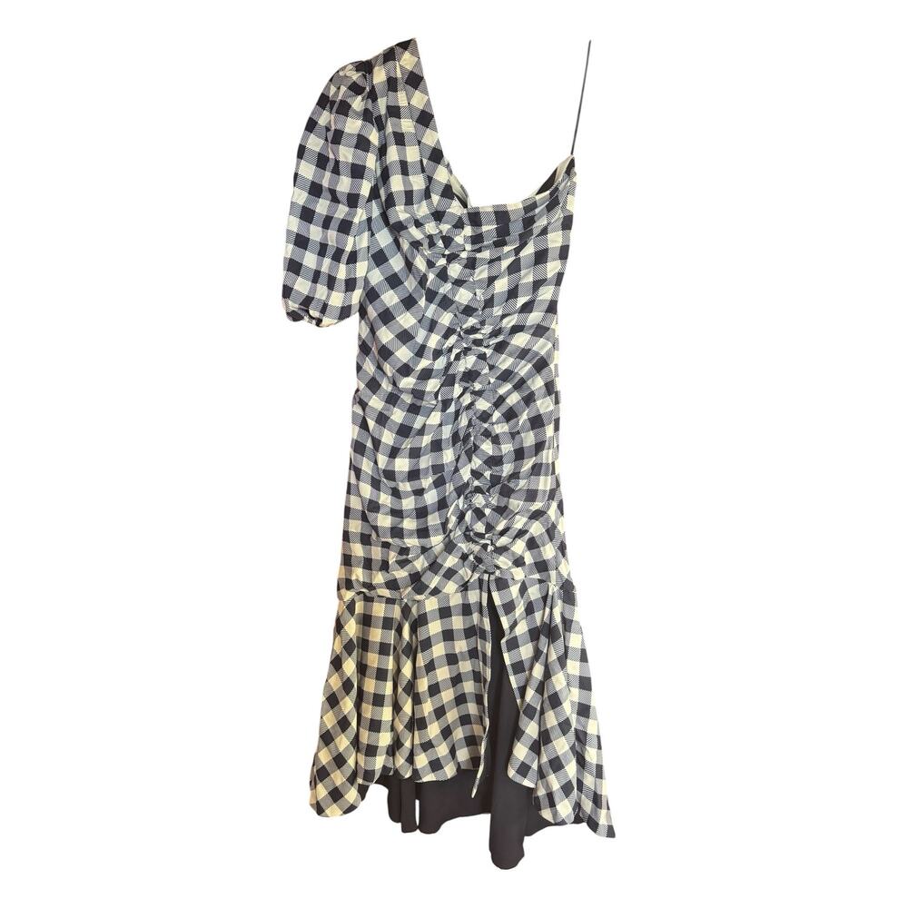 JONATHAN SIMKHAI Lux Twill One Sleeve Dress Midnight Blue Gingham Size 8 Preppy - Picture 2 of 14